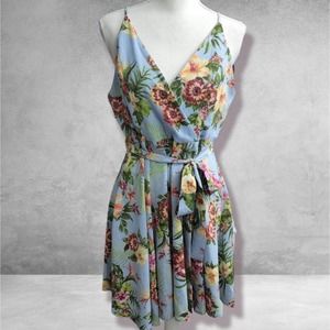 Iris Large Floral Tie Waist Sleeveless Dress
